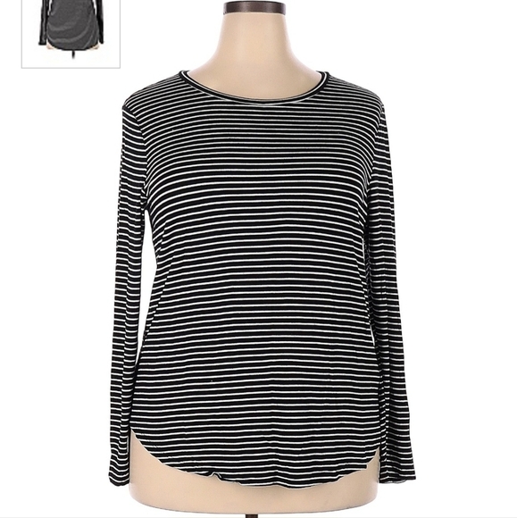 Old Navy Soft Black White Striped Long Sleeve T-shirt Women's XXL 2XL Plus Size - Picture 1 of 6